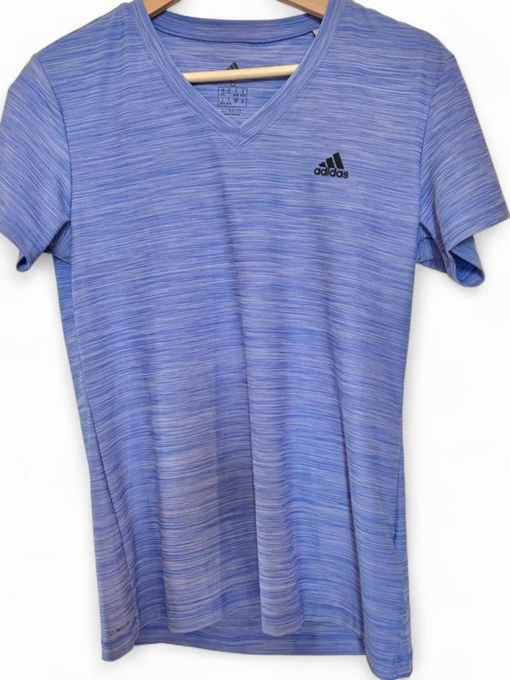 adidas Light Blue Heather V-Neck Performance Polo small